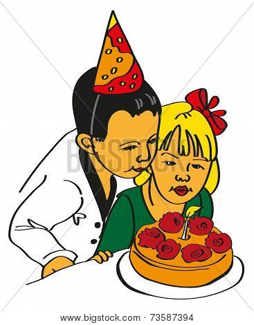Girl And Boy Blow Out The Cake