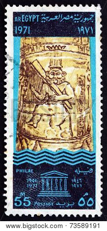 Postage Stamp Egypt 1971 Submerged Pillar, Philae