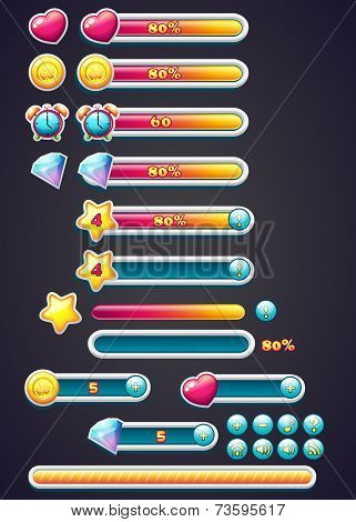 Game icons with progress bar digging as well as a progress bar download for computer games