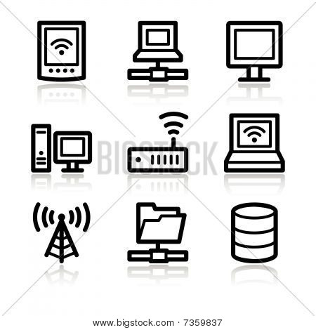黒い輪郭ネットワーク web アイコン V2