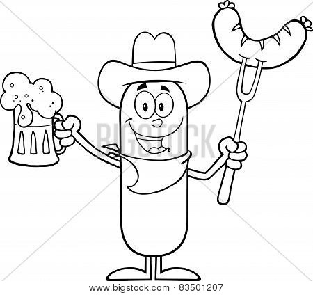 Black And White Cowboy Sausage Cartoon Character