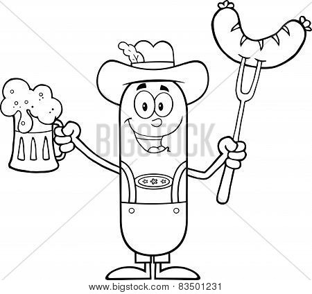 Black And White German Oktoberfest Sausage Cartoon Character
