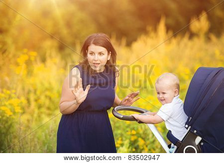 Mother and son enjoying life together outside