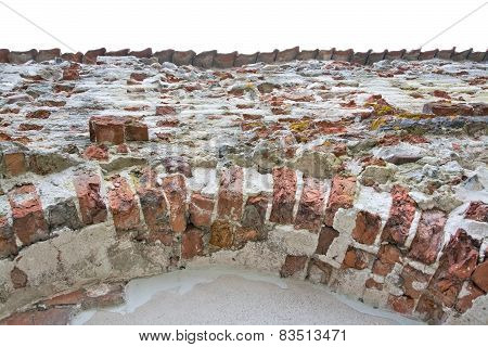 Brick wall from medieval 13th century brick ruin