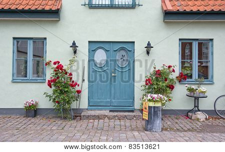 Pretty home entrance with green washed wal