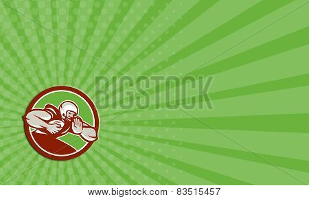 Business Card American Football Player Rushing Fending Circle Retro
