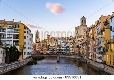 Girona Cathedral And Collegiate Church Of Sant Feliu Over The River Onyarv