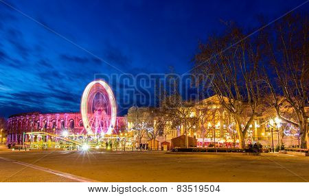 View Of The Esplanade Charles-de-gaulle, A Central Square In Nimes, France