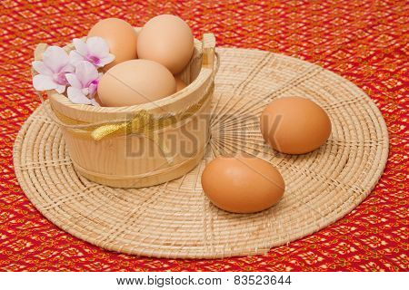 Egg Collection Isolated On Thai Fabric  Background