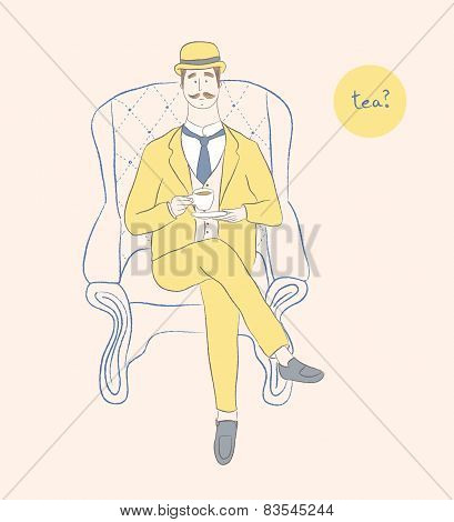 A Gentleman Drinking And Offering A Cup Of Tea