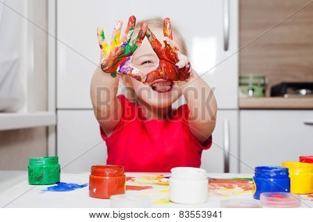 Little Girl Playing With Colors
