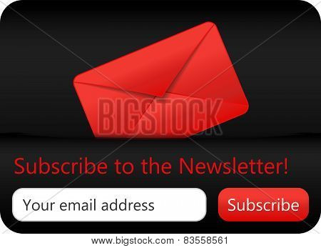 Dark Subcribe To Newsletter Website Element With Red Envelope