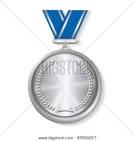 Champion silver medal with ribbon  on white background
