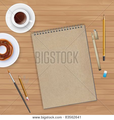 Workspace With Notebook And Coffee