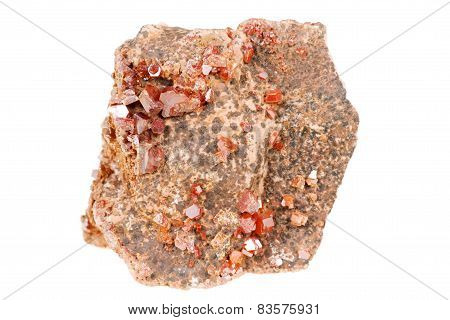 Vanadinite Red Crystals, Mineral Isolated On White Background