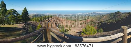 Panoramic View From Pinos Del Galdar Into The Crater Rim, Gran Canaria