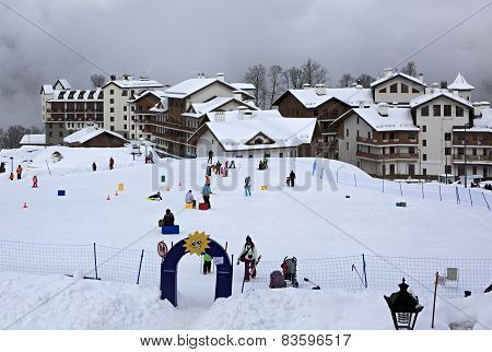 Children's ski school in Roza Khutor plateau