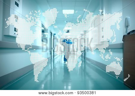 World Map On The Background Of The Hospital Corridor. Concept Of International Cooperation
