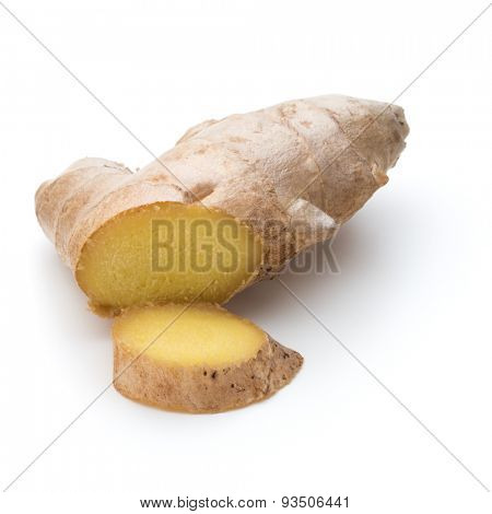 Fresh ginger root or rhizome isolated on white background cutout