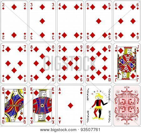 Poker cards diamond set four color classic design 600 dpi