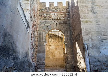 Battlements, Pathways And Towers Of Badajoz Muslim Wall, Spain