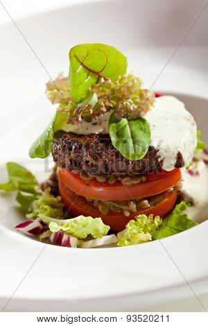 Beef Steak with Tomato, Beans and Dorblu Sauce