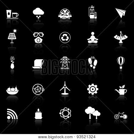Clean Concept Icons With Reflect On Black Background