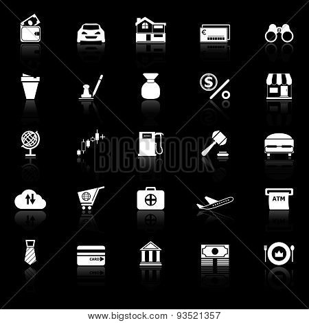 E Wallet Icons With Reflect On Black Background