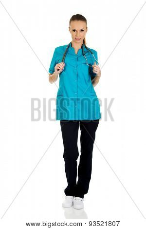 Beautiful smiling caucasian woman doctor.