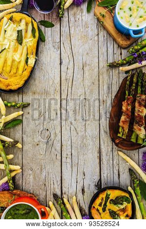 Asparagus - the delights of white and green asparagus, frame - space for text