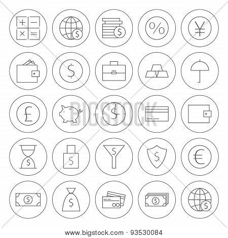 Line Circle Money Finance Banking Icons Set