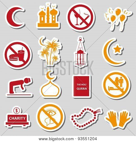 Ramadan Islam Holiday Color Stickers Set Eps10