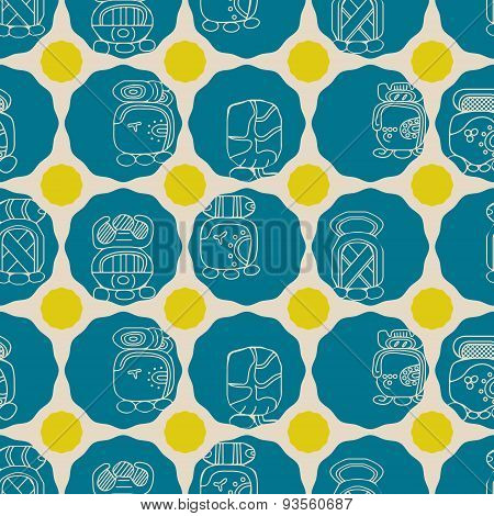 Seamless background with Maya calendar named months and associated glyphs