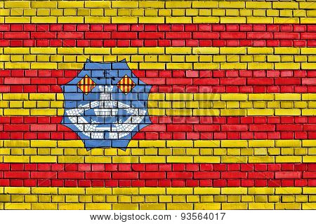Flag Of Minorca Painted On Brick Wall