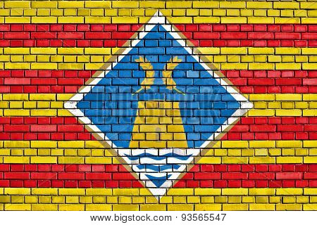 Flag Of Formentera Painted On Brick Wall