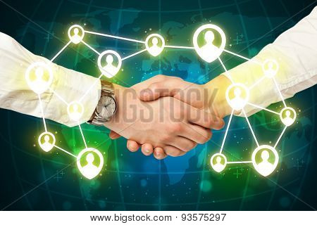 Business handshake, social netwok concept
