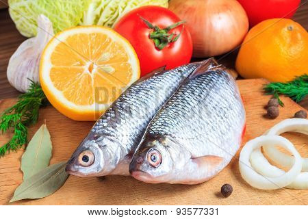 Raw Fish And Vegetables