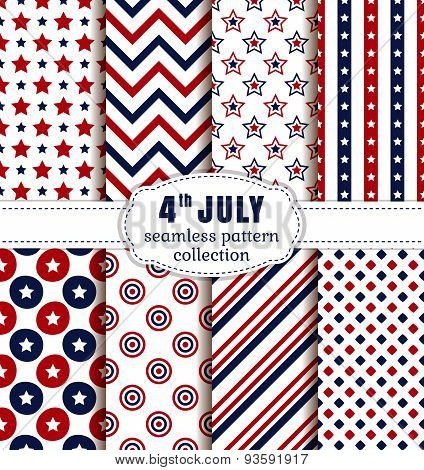 American Independence Day. Seamless Patterns Set.