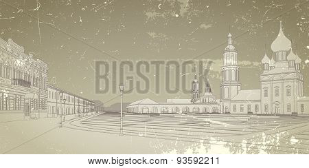 Card with image of the Russian city.