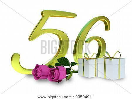 fifty-first birthday concept with pink roses - 56th