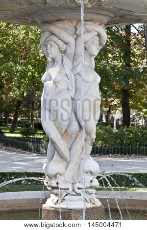 Fountain of the Four Graces, in Retiro Park, Madrid, Spain. It was built by Benlliure in 1900