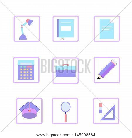 School accessories flat style set, vector illustration