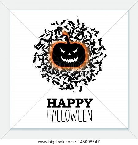 Vector Happy Halloween greeting card with pumpkin and rats.