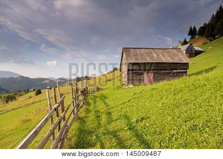Summer landscape above the village in Moeciu de Sus - Bran, Romania