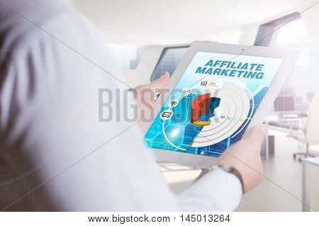 Business, Technology, Internet And Network Concept. Young Business Man, Working On The Tablet Of The