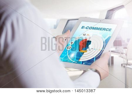 Business, Technology, Internet And Network Concept. Young Business Man, Working On The Tablet Of The