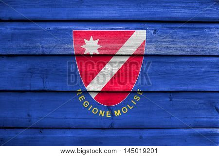 Flag Of Molise Region, Italy, Painted On Old Wood Plank Background