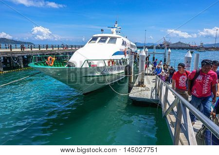 Kota Kinabalu,Sabah-Aug 30,2016:Labuan Express ferry carries passengers from Labuan island to Sabah,Borneo.Its a passenger ferry service operator,tourist attraction & cheaper transportation to Labuan