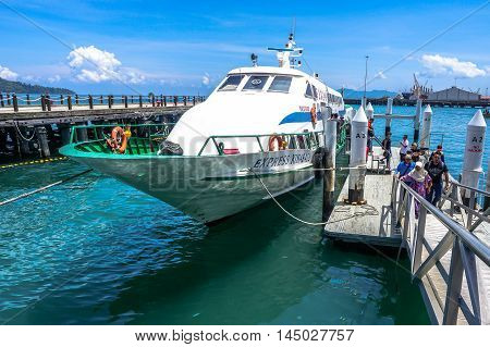 Kota Kinabalu,Sabah-Aug 30,2016:Labuan Express ferry carries passengers from Labuan island to Sabah,Borneo.Its a passenger ferry service operator,tourist attraction & cheaper transportation to Labuan
