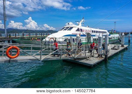 Kota Kinabalu,Sabah-Aug 30,2016:Labuan Express ferry carries passengers from Labuan island to Sabah,Borneo.Its a passenger ferry service operator,tourist attraction & cheaper transportation to Labuan
